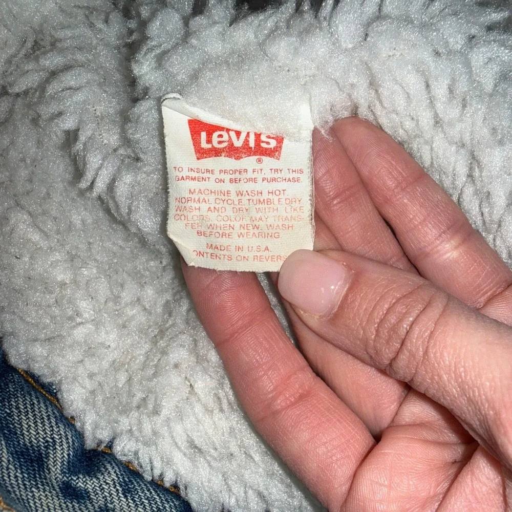 Levis Sherpa Trucker Jacket Mens L‎ Blue Fair Vintage 70609 Denim Made in USA